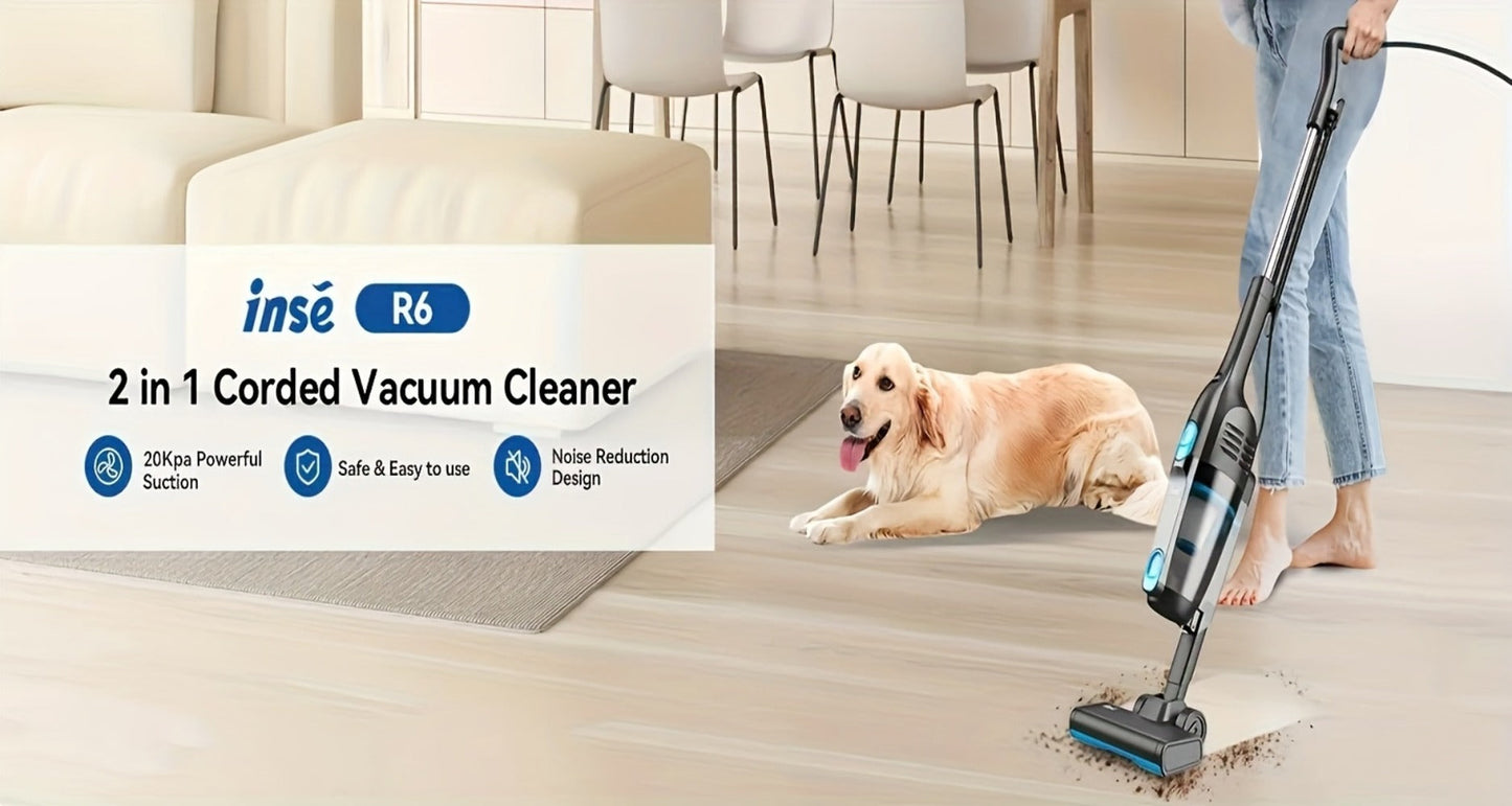Corded Stick Vacuum Cleaner 20KPa 600W Motor 2-in-1 Bagless Upright Handheld Vacuum 0.8L Dustbin for Hard Floor Pet Hair Carpet Car Stairs