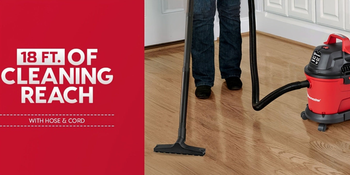 Wall Mount Wet Dry Vacuum 3.2 Gallon 2.5 Peak HP, Space-Saving Shop Vac with Cloth Filter for Wet Spills & Dry Debris