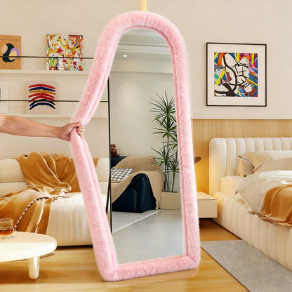 Full Length Floor Mirror Cover Fluffy Stretchable 64"x21" – Soft Non-Slip Irregular Shape Bedroom Dressing Room Mirror Sleeve 6 Colors