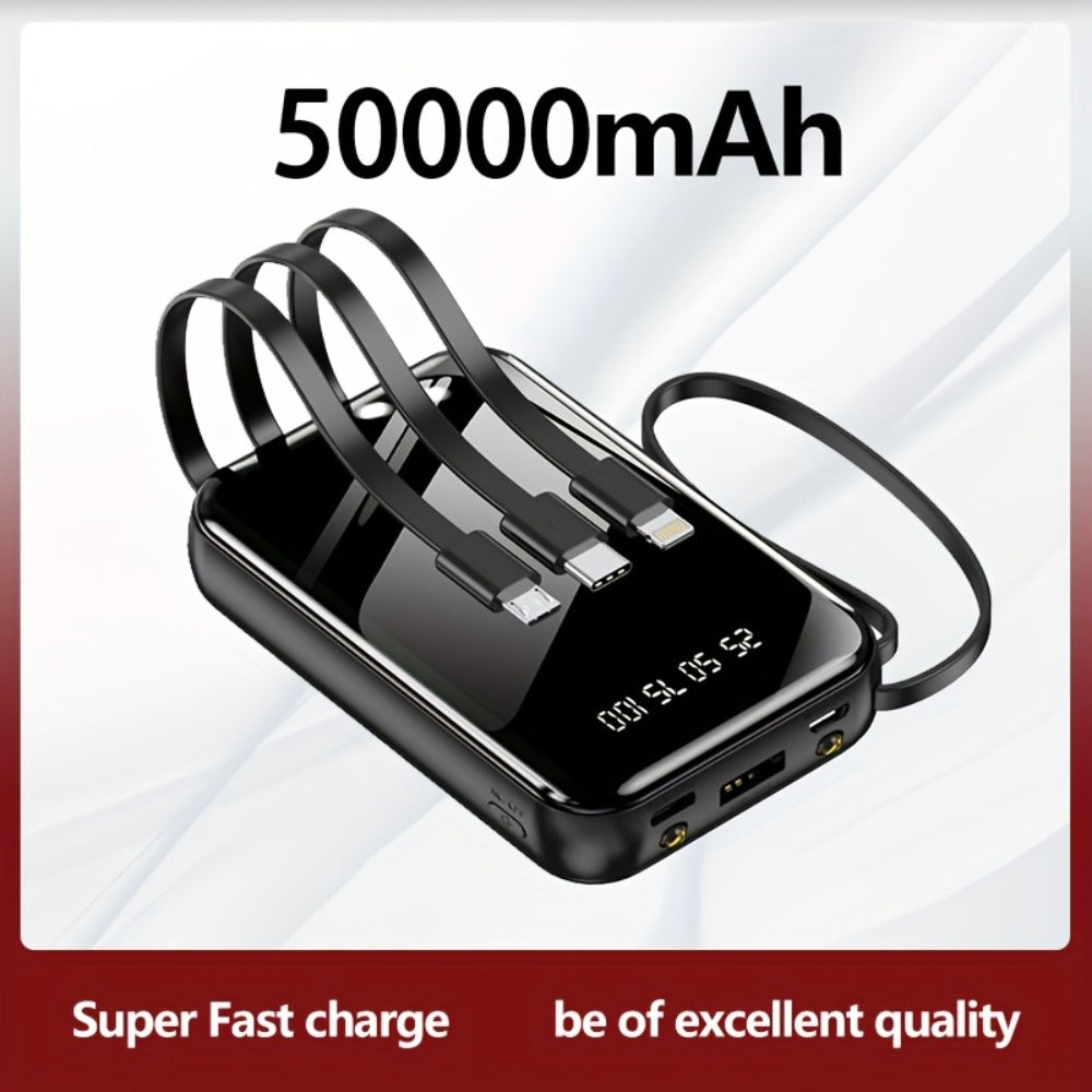 Power Bank 50000mAh 22.5W with Integrated Cable Array, Digital Display and LED Flashlight in Two Colors