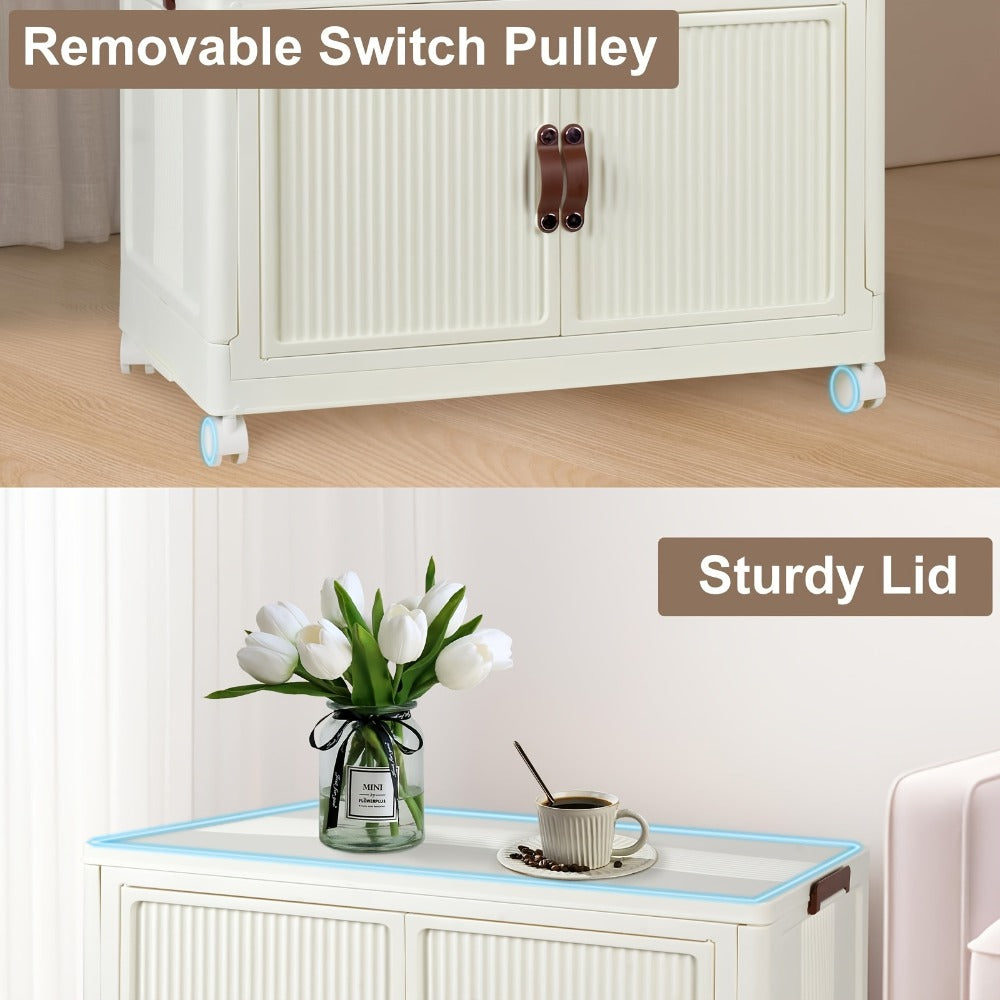 Portable Closet Wardrobe with Wheels & Hanging Rod, Foldable Clothes Cabinet with Doors, 10 Hangers