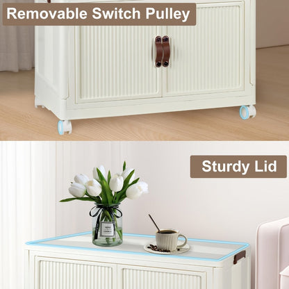 Portable Closet Wardrobe with Wheels & Hanging Rod, Foldable Clothes Cabinet with Doors, 10 Hangers
