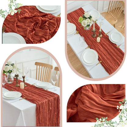 Ten-Piece Cheesecloth Table Runner Set, 19.6 x 120 Inches Each in Five Colors for Dining and Events