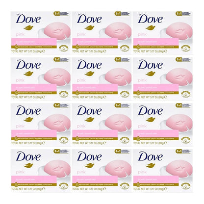 Dove Pink Rosa Beauty Bar Soap, 12 Individually Boxed 90g Bars in a Coordinated Multipack with Pink Labels