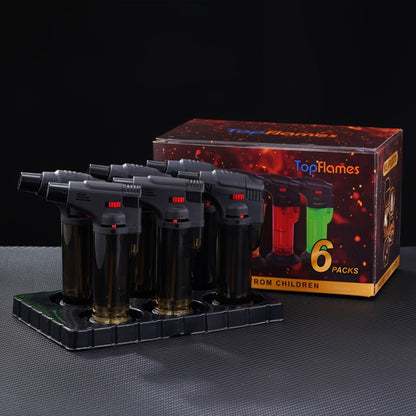 Butane Torch Lighter 6pcs Big Jet Flame Refillable & Adjustable Mini Blow Torch - Gift Box Set for Camping