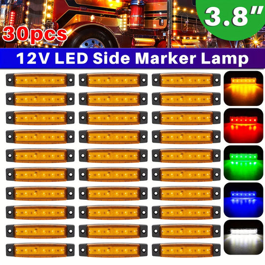 Thirty-Piece 12 V LED Side Marker Light Set with Six LEDs per Lamp in Amber, Red, White, Blue, Green or Purple