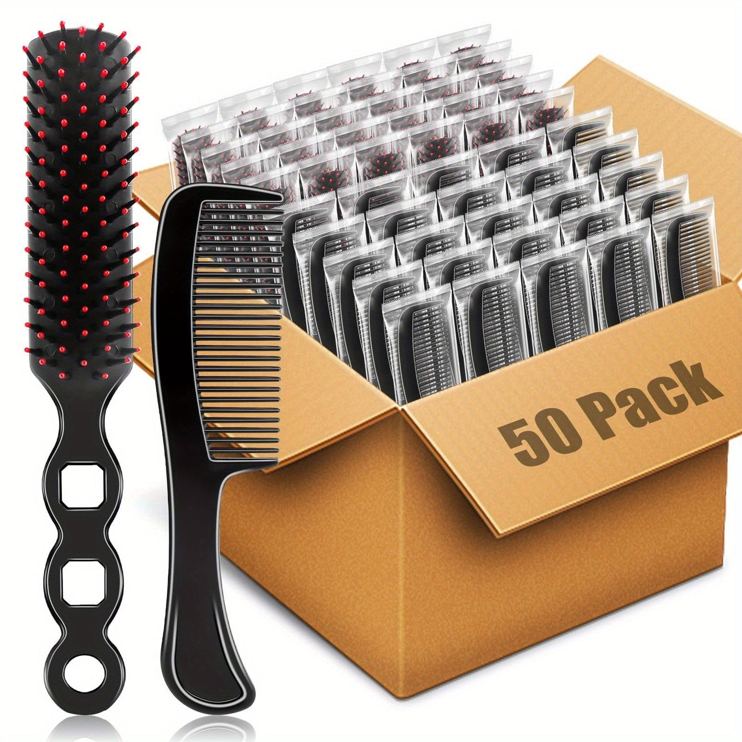 Disposable Hair Brush and Comb Set 50 Pack – Individually Wrapped Detangling Hairbrush with Fine Tooth Comb, Bulk Hygienic Kit for Hotel