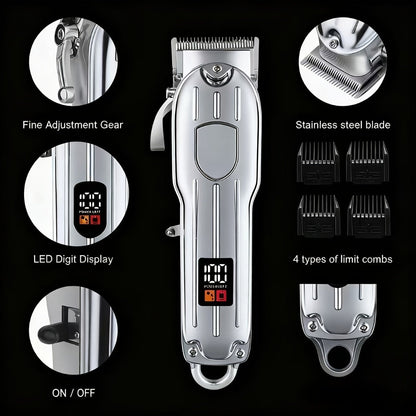 Professional Electric Hair Clipper Set for Men – 5-Speed LED Display Rechargeable Beard Trimmer & Hair Carving Kit