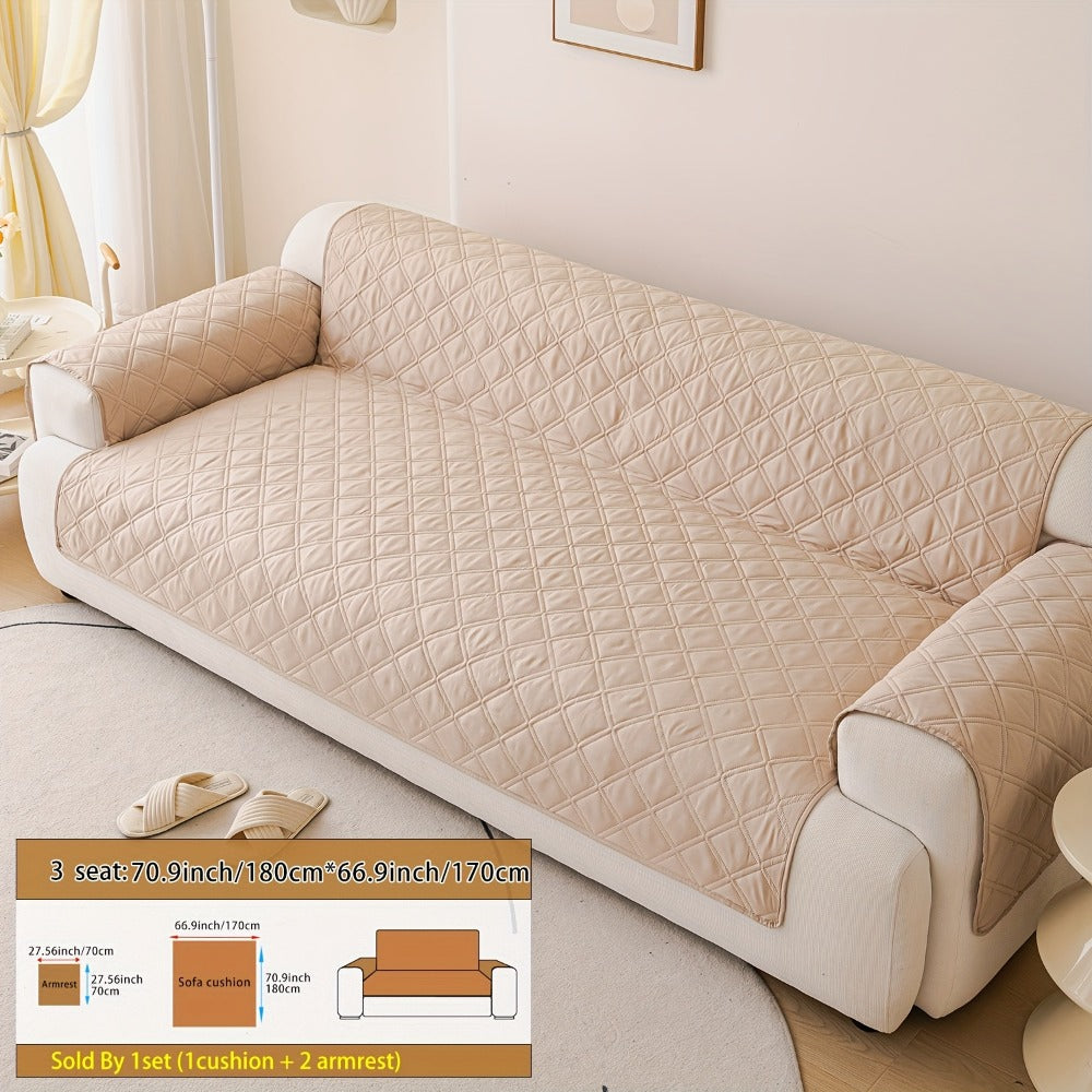 Sofa Cover Three-Piece Soundwave Embossed Set with Sofa Panel, Two Armrest Covers and Backing Mat