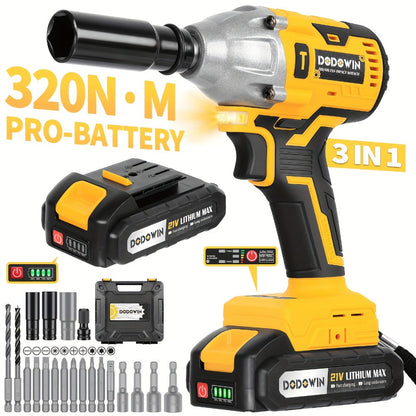 High Torque Impact Wrench Kit 320NM / 1000NM Brushless Cordless, 21V with 2.0AH / 4.0AH Batteries