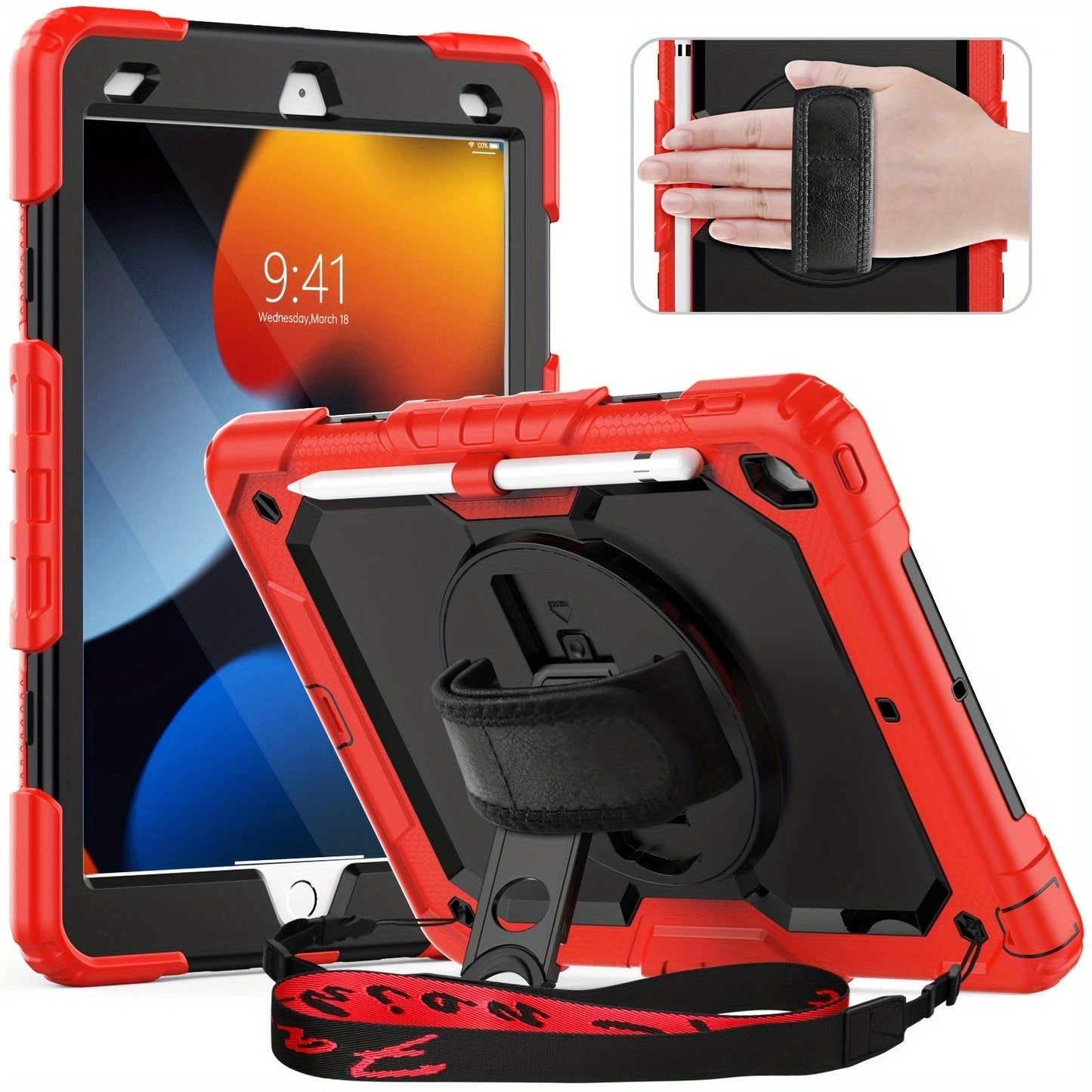 iPad 10.2-Inch 7th, 8th and 9th Generation Tablet Case with Rotating Stand, Hand Strap and Seven Colors