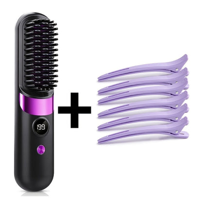 Ionic Hair Straightener Brush USB-C Rechargeable 3-in-1 Straightener Curler Styler, Adjustable Temperature