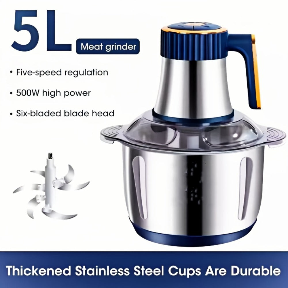Electric Food Chopper & Processor 5L Stainless Steel - 40000 RPM Motor, 6 Bi-Level Blades, Meat Grinder & Vegetable Slicer for Kitchen