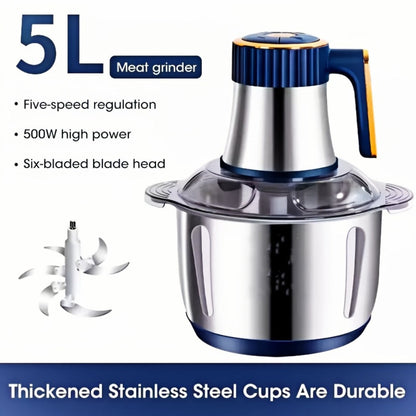 Electric Food Chopper & Processor 5L Stainless Steel - 40000 RPM Motor, 6 Bi-Level Blades, Meat Grinder & Vegetable Slicer for Kitchen