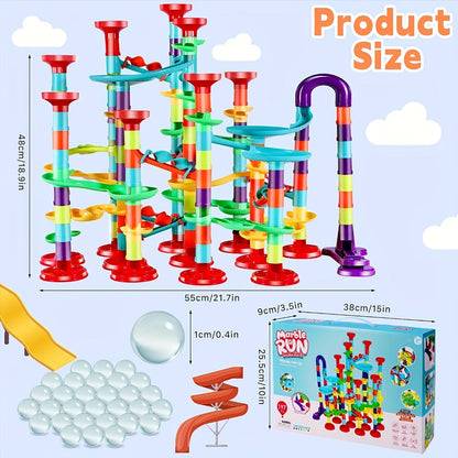 Marble Run Set Building Blocks for Kids 112/147pcs with Glass Marbles with the Listed Color, Size or Set Options for Everyday Use