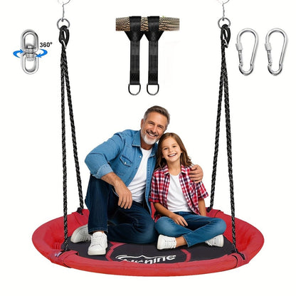 43 Inch Saucer Swing for Kids Outdoor, 360° Spinning Nest Swing with Swivel, Adjustable Ropes & Hanging Straps for Tree or Swing Set
