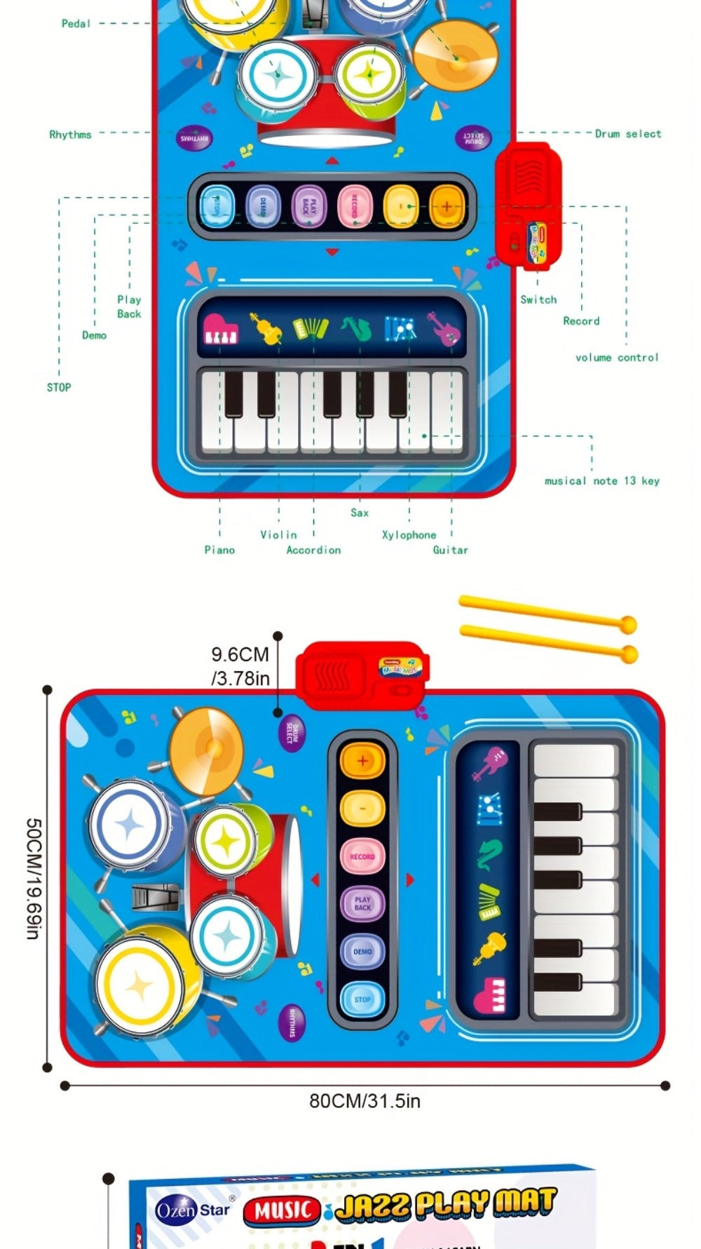 Kids Electronic Drum Music Mat, Multifunctional Musical Toy for Skill Development & Family Bonding