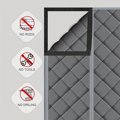 Thermal Insulated Door Curtain Magnetic Closure Knit Plaid Pattern – Windproof Insulation Blanket for Front Door, Sliding Glass