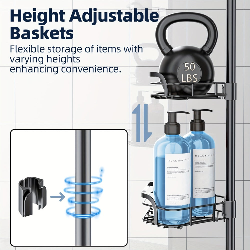 Corner Shower Caddy Tension Pole No Drilling Shower Organizer Shelf with Hooks for Bathroom for Bath Time, Home Spa and Personal Care