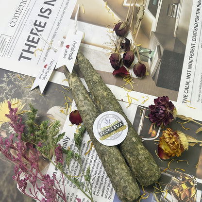 Handmade Herbal Scented Candles Set of 6, Dried Flower Pillar Candles, Sage Lavender Cedar Mint Rose Scents