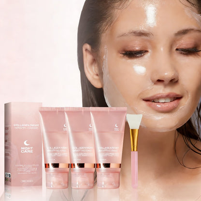 Collagen Night Wrap Mask with Jelly Brush 3pcs Hyaluronic Acid Deeply Moisturizing Nourishing Overnight Glossy Sleeping Mask for Women