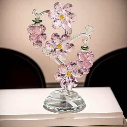 Pink Crystal Tree Statue Ornament – Romantic Crystal Flower Sculpture with Rotatable Base, Elegant Home Decor Gift for Valentine's Day