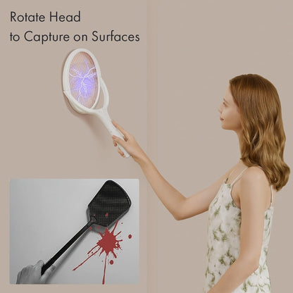 Electric Fly Swatter Racket 4000V, Rechargeable Mosquito Zapper with Auto One-Touch Kill, Detachable Head
