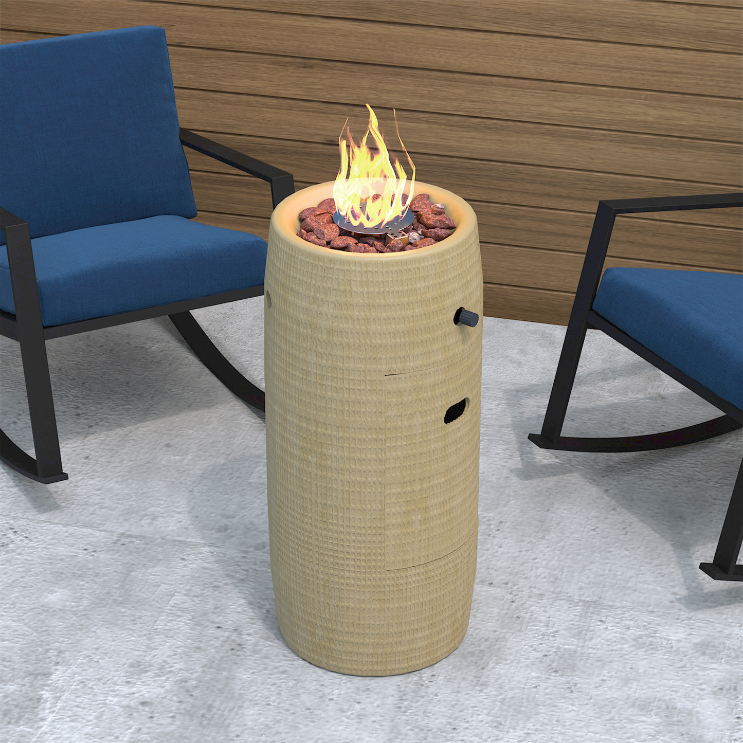 Propane Fire Pit Portable 11 Inch Outdoor 15000 BTU Self-Lighting Metal Concrete All-Weather Round Patio for Garden, Patio and Yard Use