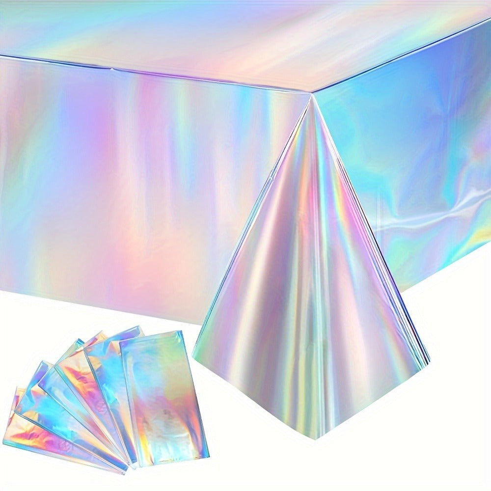 Holographic Rainbow Table Covers 10 Pack – Disposable Foil Tablecloths for Party, Wedding, Birthday & Gender Reveal