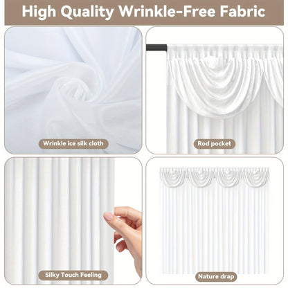 White Silk Wedding Backdrop Curtains 10x10ft – 1 Pack Luxurious Smooth Drapes for Wedding, Birthday, Bridal Shower, Party