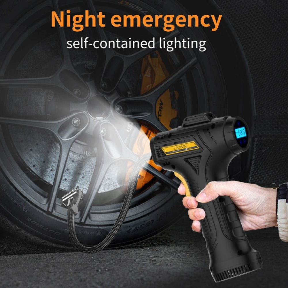 Portable Tire Inflator Air Compressor 150 PSI Cordless with Auto-Shutoff Digital Pressure Gauge LED Light Wireless USB Charging for Car