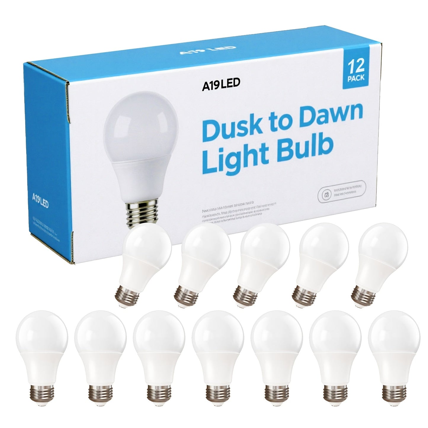 Outdoor Light Bulbs Dusk to Dawn, A19 E26 LED Sensor Bulb 9W 60W Equivalent 800LM 5000K Daylight White, Auto On Off Photocell Smart Sensor