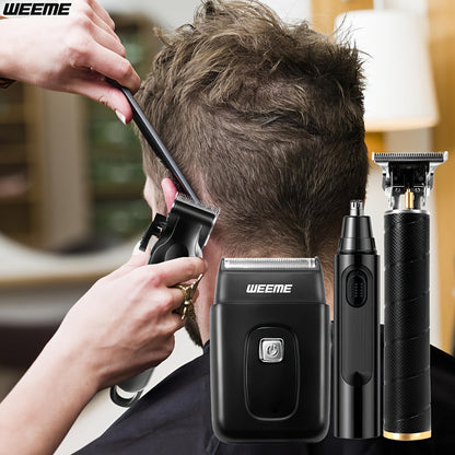 Mens Grooming Kit with Nose Hair Trimmer Electric Shaver WEEME 826 USB Rechargeable LCD Display – Complete Shaving Trimming Set Gift for Dad