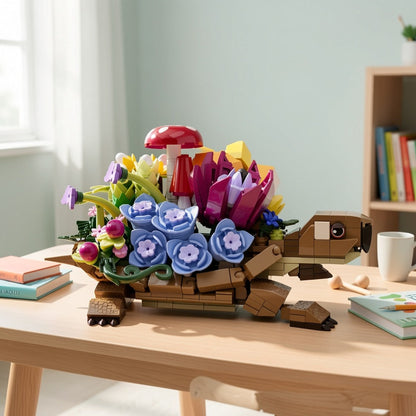 Turtle Flower Planter Building Block Set 510 Pieces – Cute Turtle Brick Puzzle Decor Toy, Unique Handmade Display Gift for Kids Teens Adults