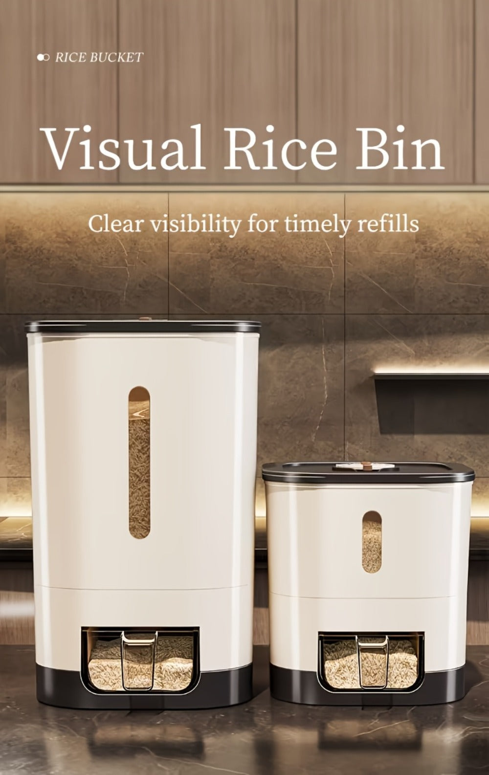 Airtight Rice Container with Measuring Cup, Large Moisture-Proof Rice Dispenser for Rice, Grains