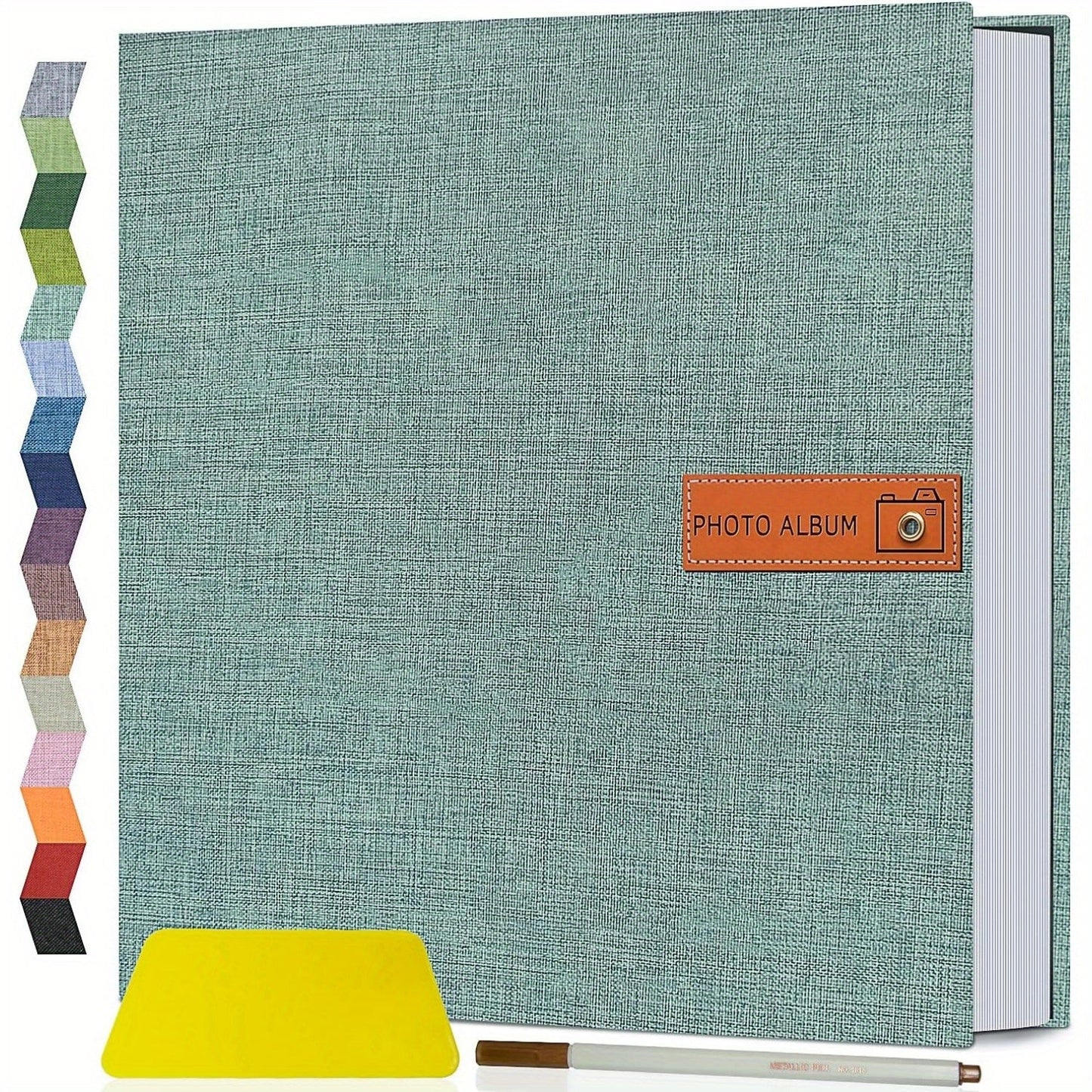 Self Adhesive Photo Album Scrapbook – Large Linen Cover Memory Book for 4x6 5x7 8x10 Photos, DIY Picture Book with Metal Pen, Gift for Mom