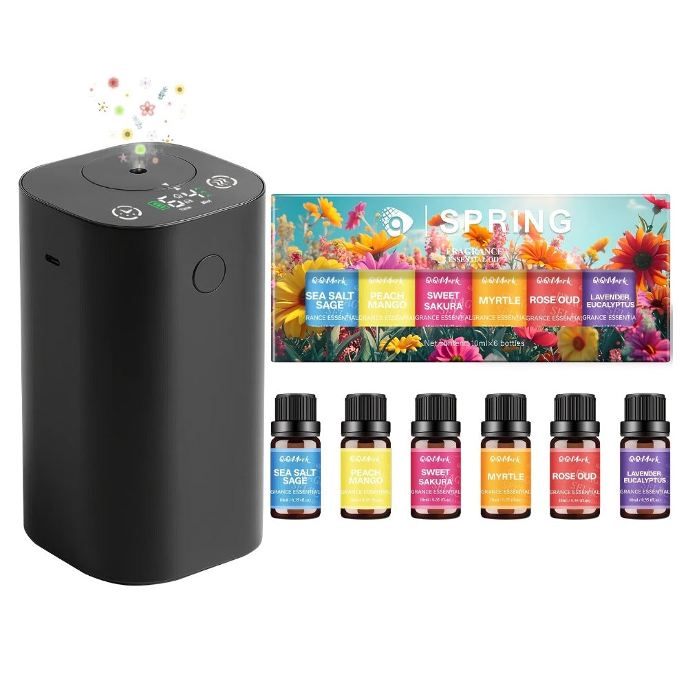 Waterless Essential Oil Diffuser with Four Mist Levels, 1–6 Hour Timer and Silver or Black Oil Bundles