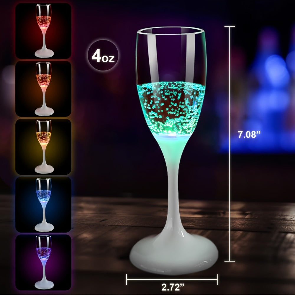 LED Light-Up Champagne Flutes, 6-Piece Color-Changing Plastic Party Glass Set for Birthdays, Weddings and Holiday Celebrations