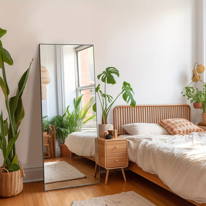 Full-Length Floor Mirror in 59 × 16 or 64 × 21 Inch Arched and Rectangular Black or Gold Frame Options