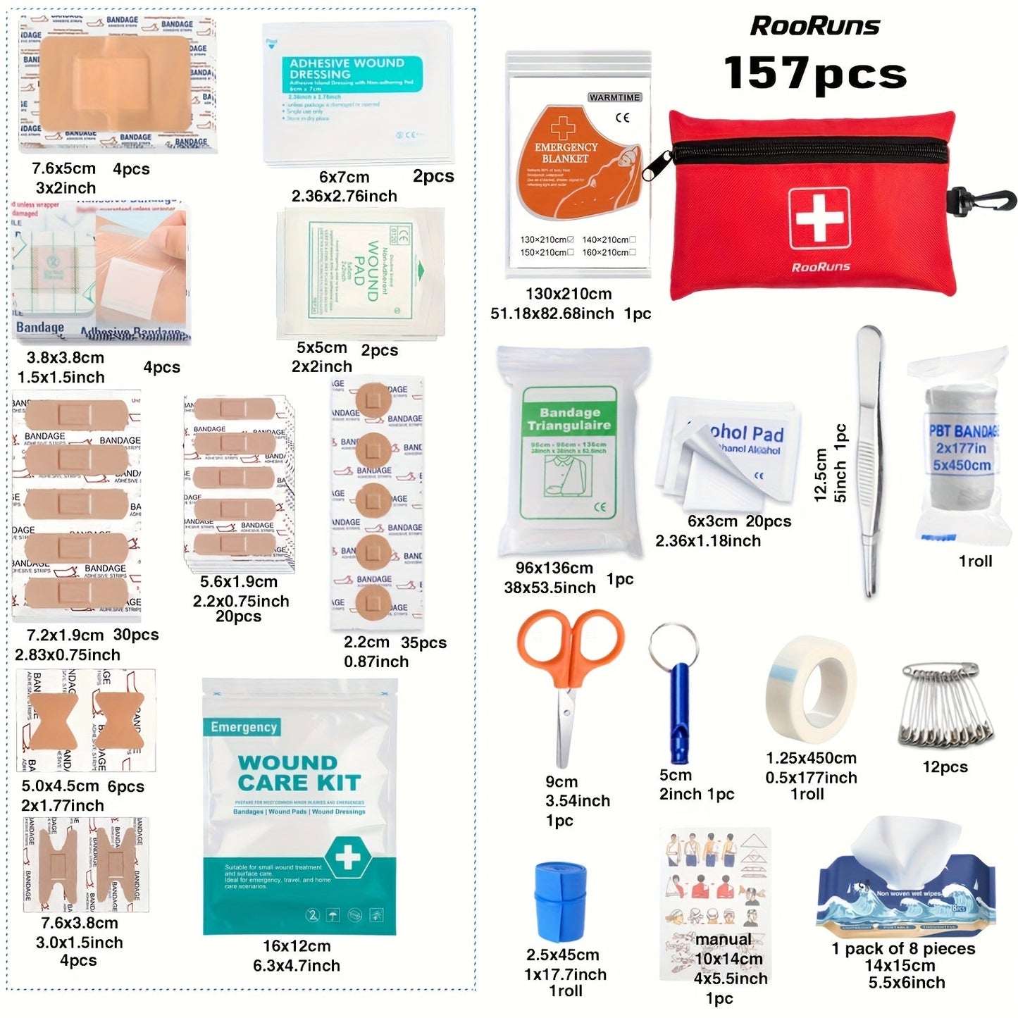 157PCS MOLLE Survival Kit – Outdoor First Aid Emergency Gear for Camping Hiking Adventure Travel Car Home Office School