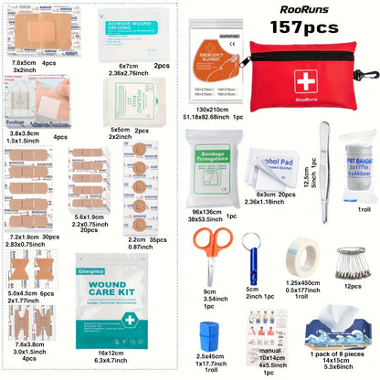 157PCS MOLLE Survival Kit – Outdoor First Aid Emergency Gear for Camping Hiking Adventure Travel Car Home Office School