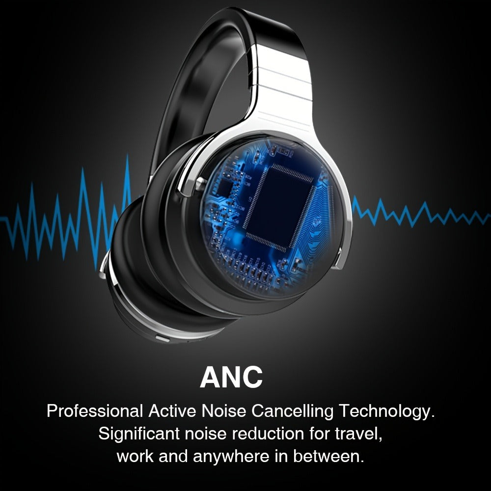 ANC Over-Ear Wireless Headphones Bluetooth 5.2 Deep Bass 45mm Drivers 30 Hours Playtime Dual Microphone Protein Earpads Foldable for Travel