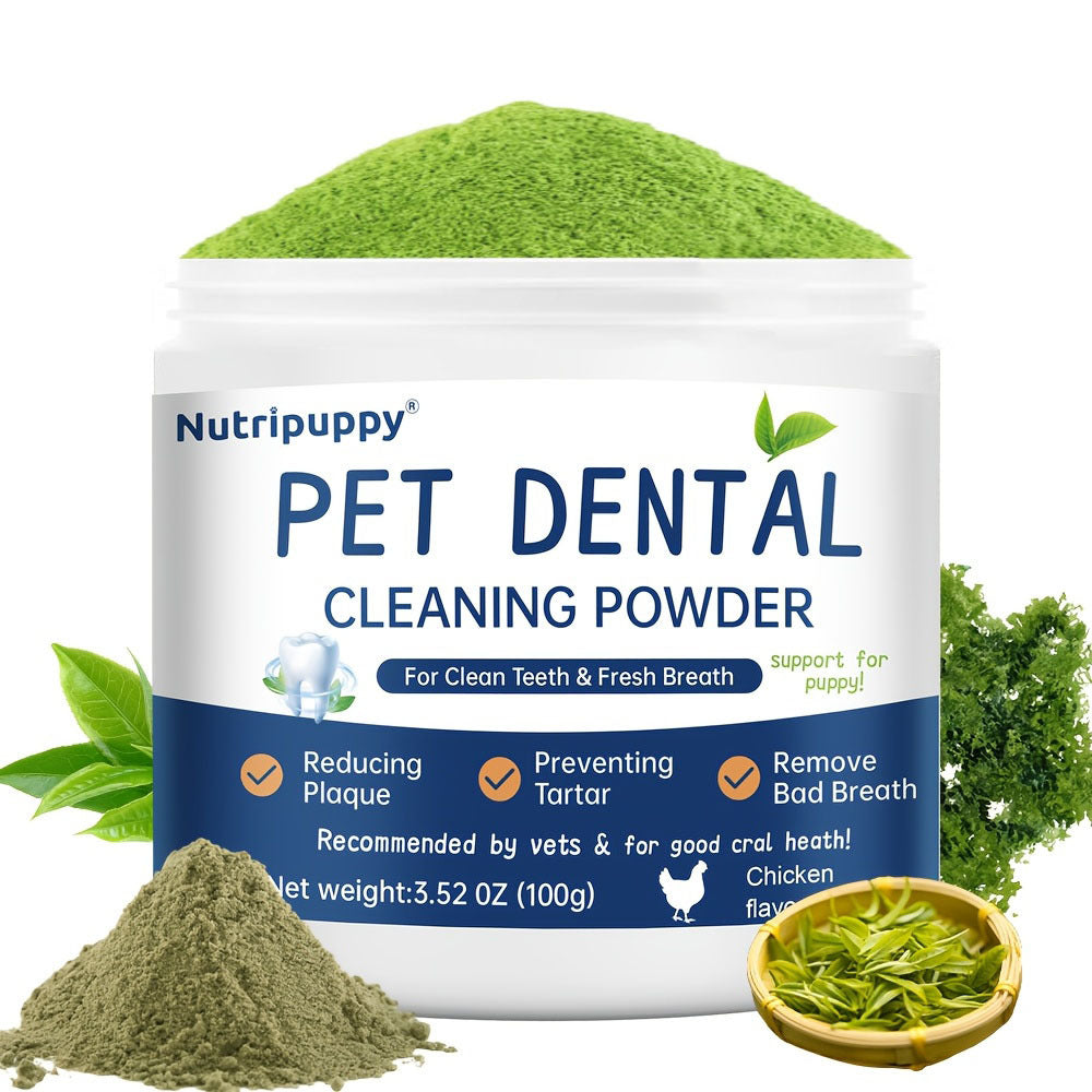 Pet Dental Powder for Dogs & Cats – Plaque Remover, Bad Breath Freshener & Tooth Cleaning Powder, No-Brush Oral Care Solution, 100g