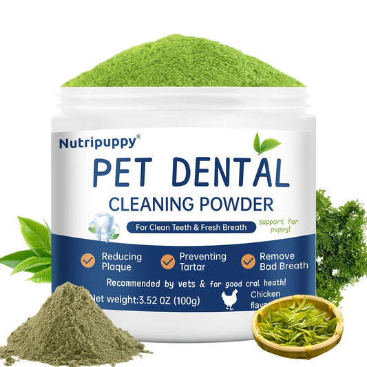 Pet Dental Powder for Dogs & Cats – Plaque Remover, Bad Breath Freshener & Tooth Cleaning Powder, No-Brush Oral Care Solution, 100g