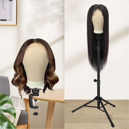 Canvas Mannequin Head for Wig Making with Stand 21 22 23 24 Inch – Complete Set with Needles & Wig Caps, Holes for Styling Headbands