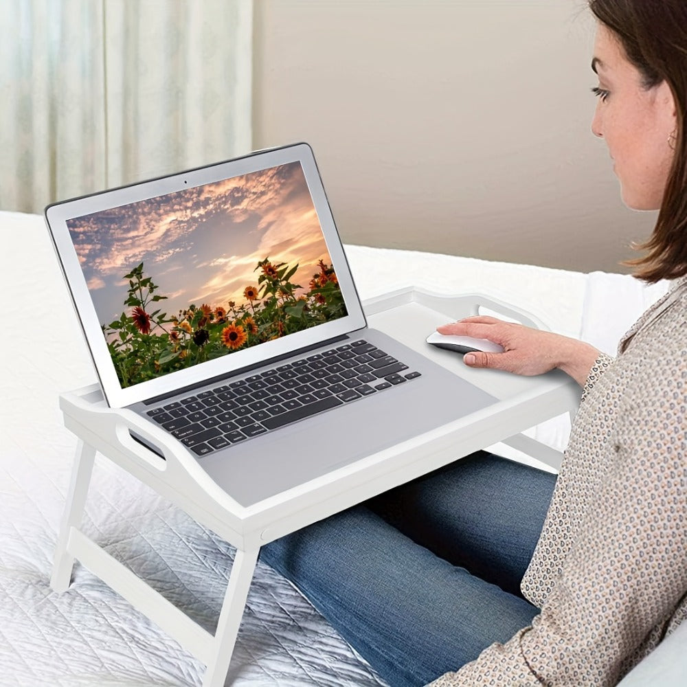 Bamboo Bed Tray Table with Folding Legs & Handles, Breakfast Sofa Lap Desk, 19.32" x 11.83", Natural Bamboo