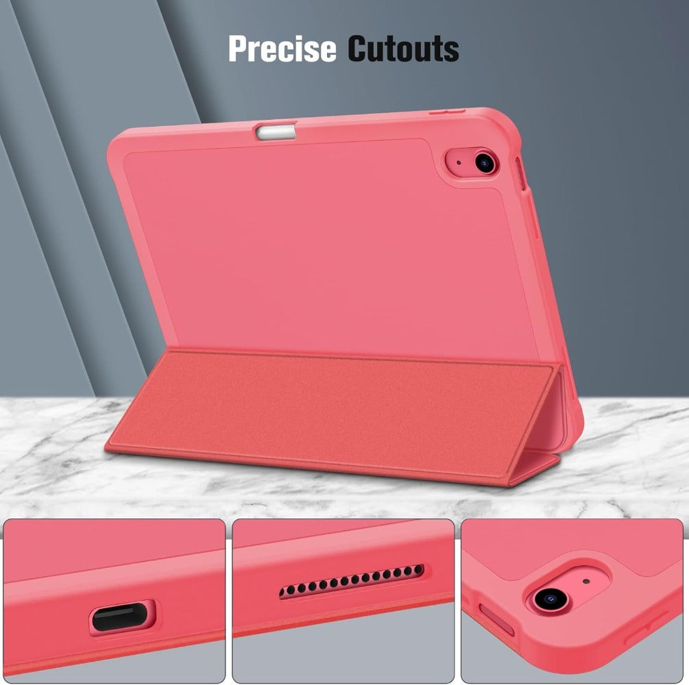 Pink Folio Tablet Case for 10.9-Inch iPad 10th Generation 2022 with Pencil Holder and Tri-Fold Stand