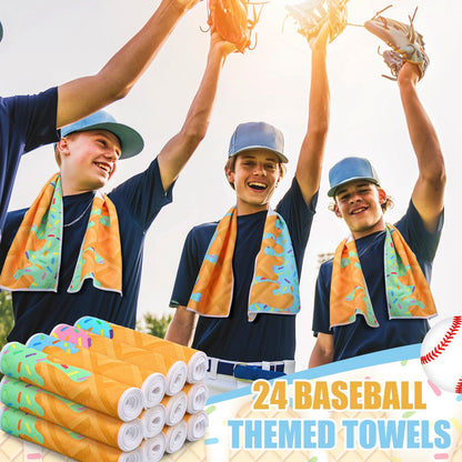 Sports Ice Towels 24-Pack – 30”×9” Mini Microfiber Cooling Towel for Baseball, Softball, Golf, Football, Yoga & Running