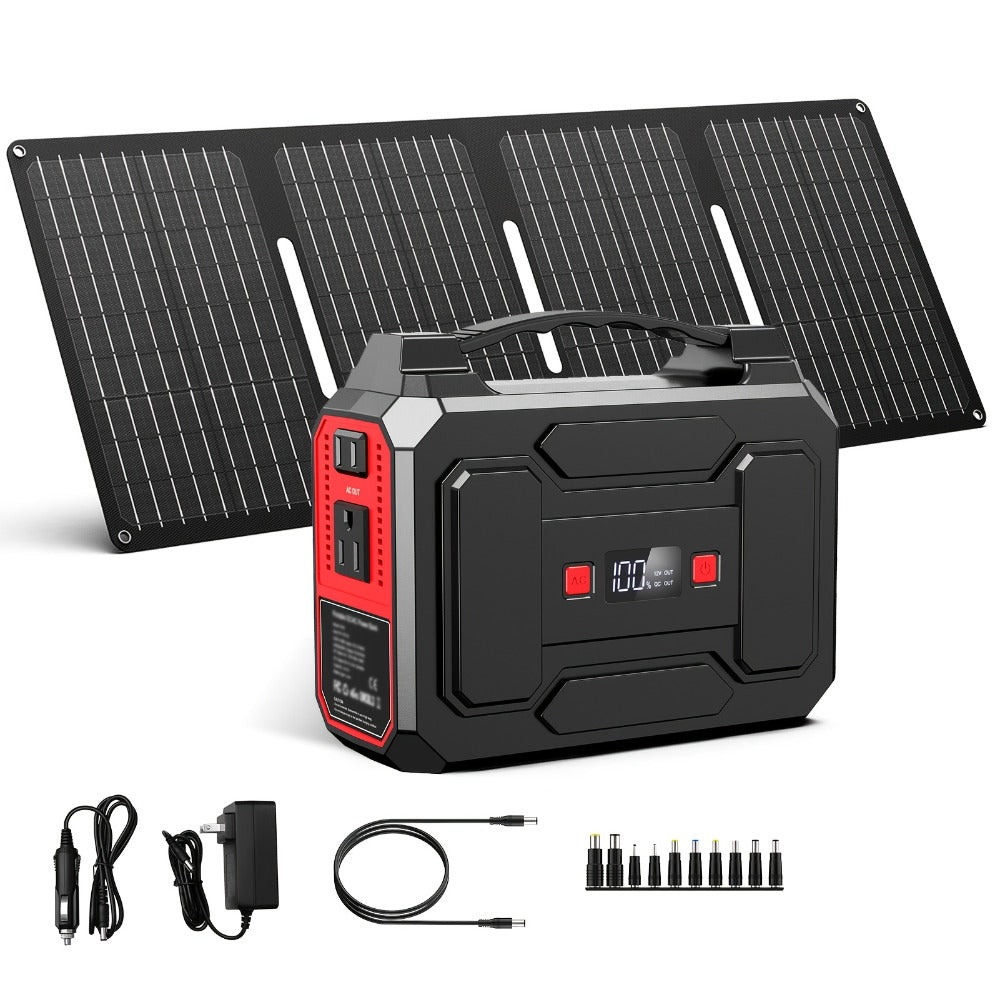 100W 146Wh Portable Power Station Solar Generator with 40W Foldable Solar Panel, 146Wh Backup Battery for Camping Hiking RV Emergency