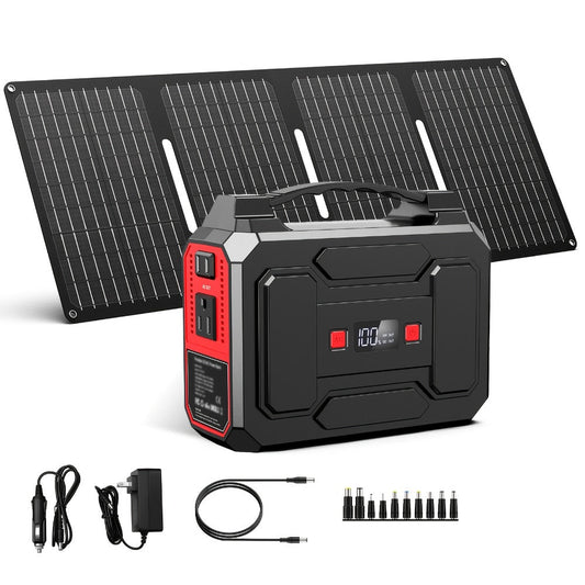 100W 146Wh Portable Power Station Solar Generator with 40W Foldable Solar Panel, 146Wh Backup Battery for Camping Hiking RV Emergency